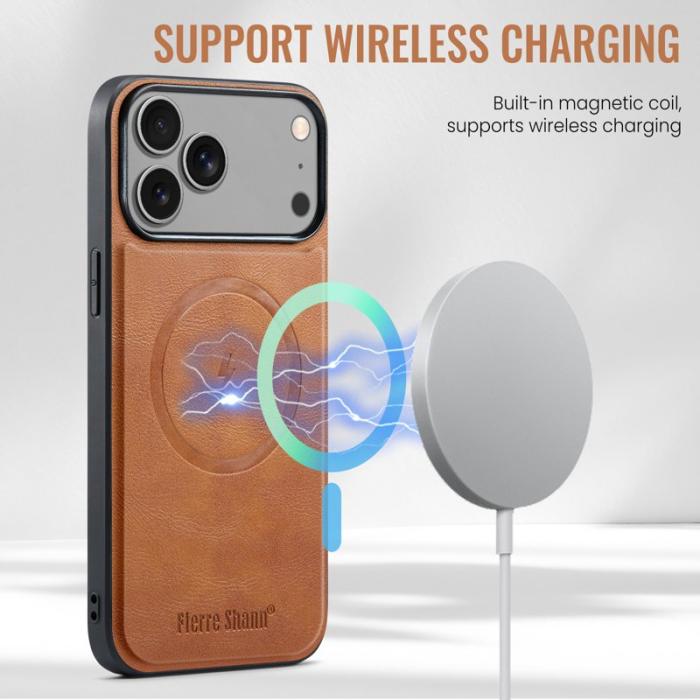 FIERRE SHANN - FIERRE SHANN 025 Fodral för iPhone 17 Pro Äkta läder - Brun