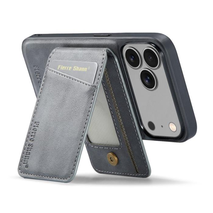 FIERRE SHANN - FIERRE SHANN 025 Fodral för iPhone 17 Pro Äkta läder - Grå