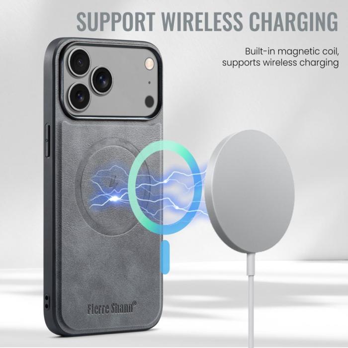 FIERRE SHANN - FIERRE SHANN 025 Fodral för iPhone 17 Pro Äkta läder - Grå