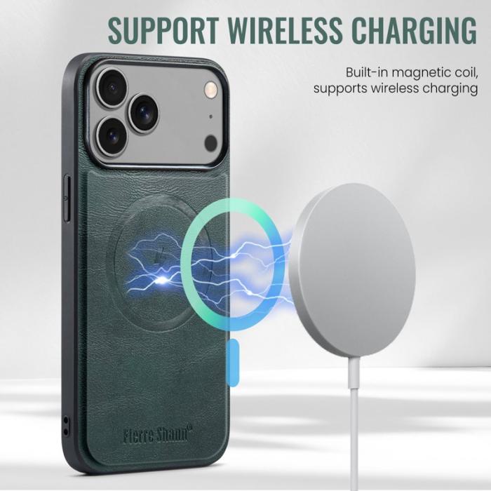 FIERRE SHANN - FIERRE SHANN 025 Fodral för iPhone 17 Pro Äkta läder - Grön