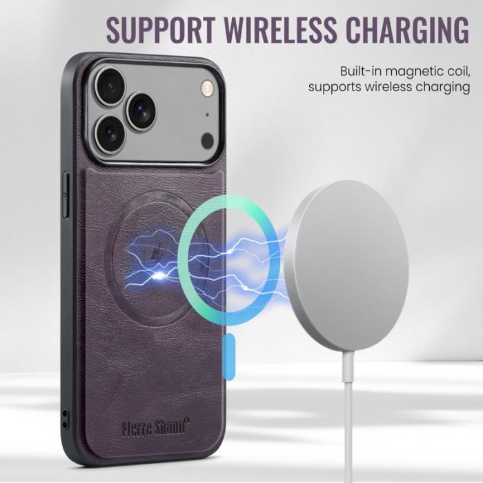 FIERRE SHANN - FIERRE SHANN 025 Fodral för iPhone 17 Pro Äkta läder - Lila