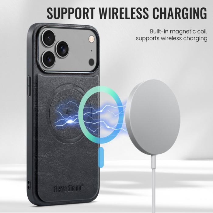 FIERRE SHANN - FIERRE SHANN 025 Fodral för iPhone 17 Pro Äkta läder - Svart