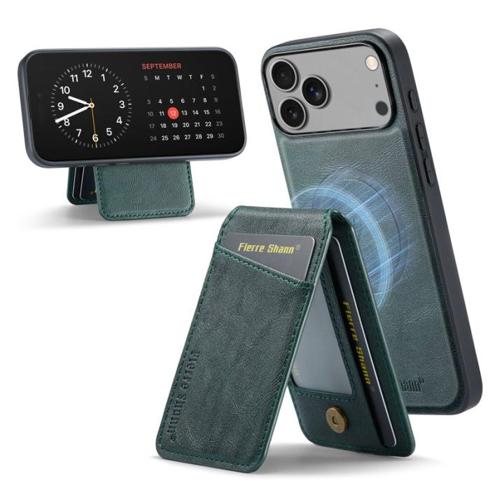 FIERRE SHANN - FIERRE SHANN 025 Fodral för iPhone 17 Pro Max Äkta läder - Grön