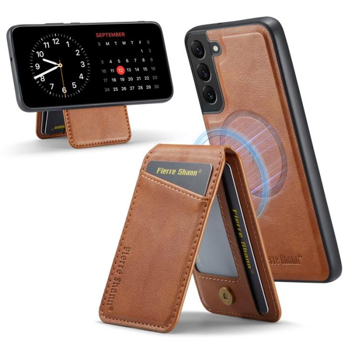 FIERRE SHANN - FIERRE SHANN 025 Fodral för Samsung Galaxy S22+ 5G - Äkta läder - Brun
