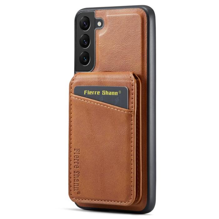 FIERRE SHANN - FIERRE SHANN 025 Fodral för Samsung Galaxy S22+ 5G - Äkta läder - Brun