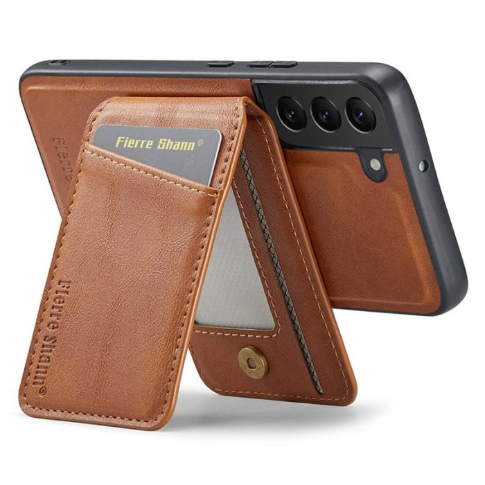 FIERRE SHANN - FIERRE SHANN 025 Fodral för Samsung Galaxy S22+ 5G - Äkta läder - Brun