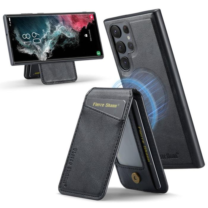 FIERRE SHANN - FIERRE SHANN 025 Fodral för Samsung Galaxy S22 Ultra 5G - Äkta läder - Svart