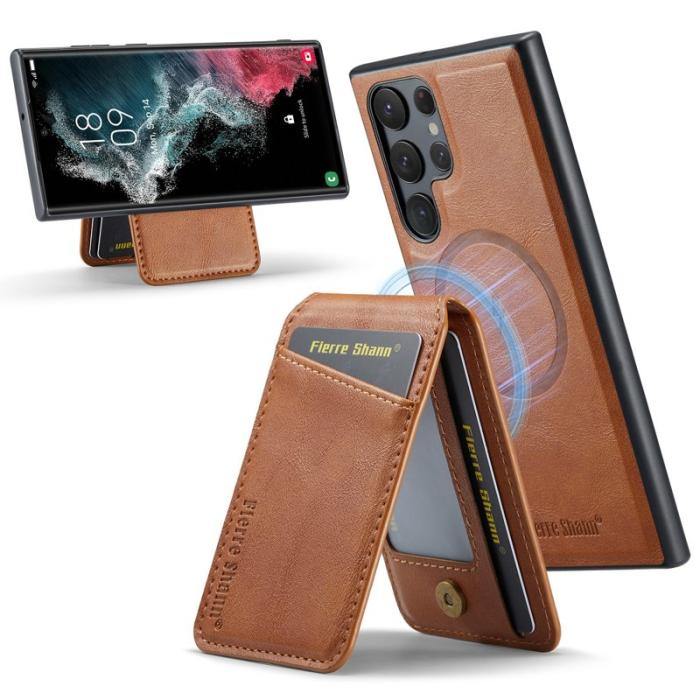 FIERRE SHANN - FIERRE SHANN 025 Fodral för Samsung Galaxy S22 Ultra 5G - Brun