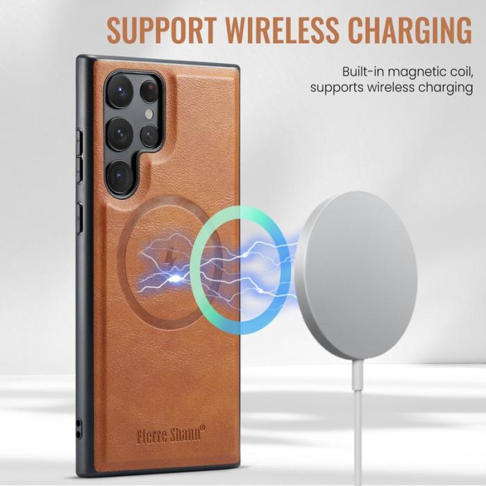 FIERRE SHANN - FIERRE SHANN 025 Fodral för Samsung Galaxy S22 Ultra 5G - Brun