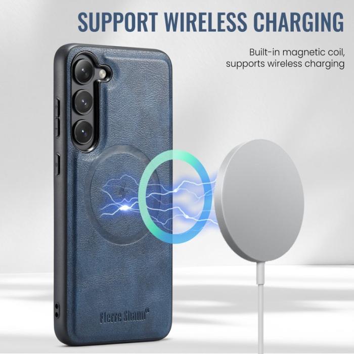 FIERRE SHANN - FIERRE SHANN 025 Fodral för Samsung Galaxy S23 Äkta läder - Blå