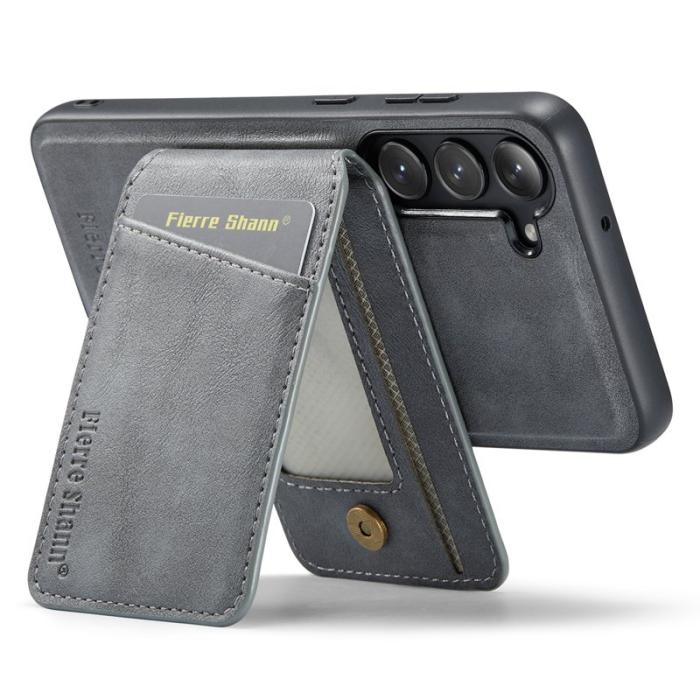 FIERRE SHANN - FIERRE SHANN 025 Fodral för Samsung Galaxy S23 - Äkta läder - Grå