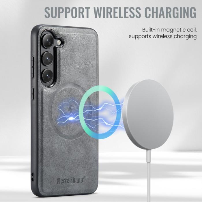 FIERRE SHANN - FIERRE SHANN 025 Fodral för Samsung Galaxy S23 - Äkta läder - Grå