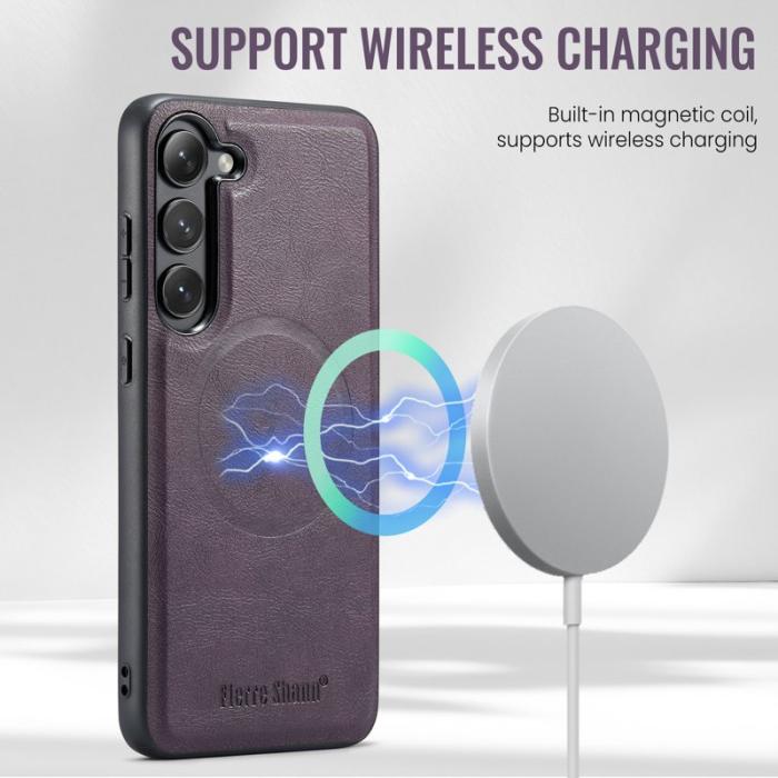 FIERRE SHANN - FIERRE SHANN 025 Fodral för Samsung Galaxy S23 - Äkta läder - Lila