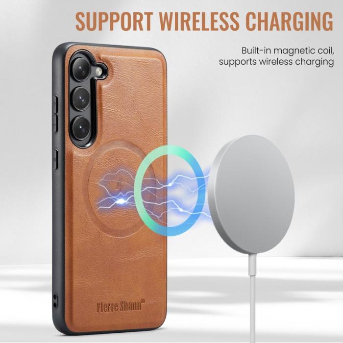 FIERRE SHANN - FIERRE SHANN 025 Fodral för Samsung Galaxy S23+ - Brun PU+TPU