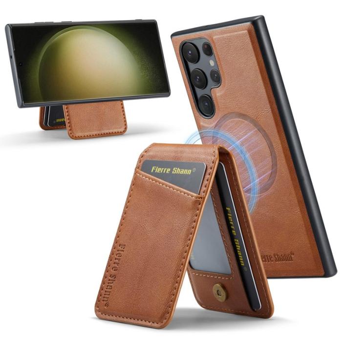 FIERRE SHANN - FIERRE SHANN 025 Fodral för Samsung Galaxy S23 Ultra - Brun