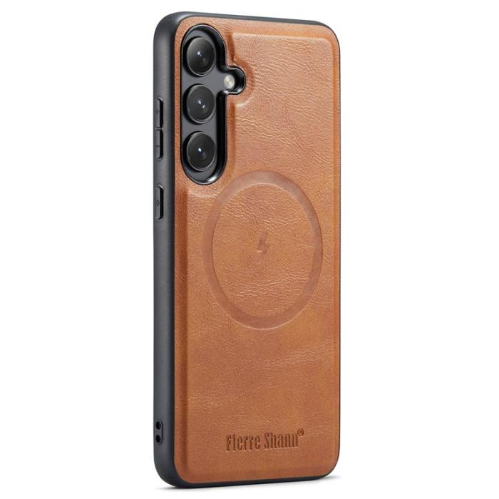 FIERRE SHANN - FIERRE SHANN 025 Fodral för Samsung Galaxy S24+ - Brun PU+TPU