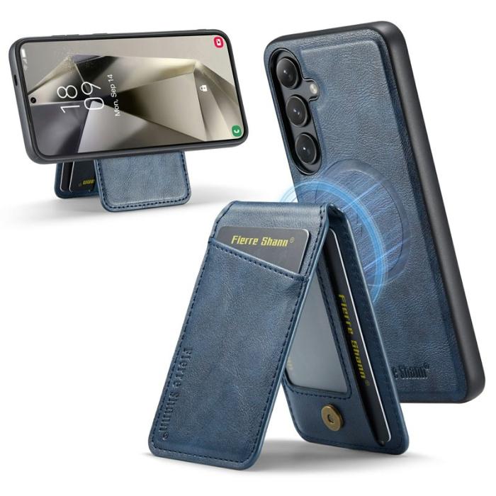 FIERRE SHANN - FIERRE SHANN 025 Fodral för Samsung Galaxy S24 FE Äkta läder - Blå