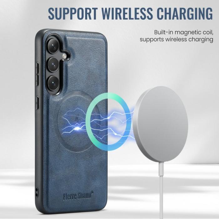 FIERRE SHANN - FIERRE SHANN 025 Fodral för Samsung Galaxy S24 FE Äkta läder - Blå