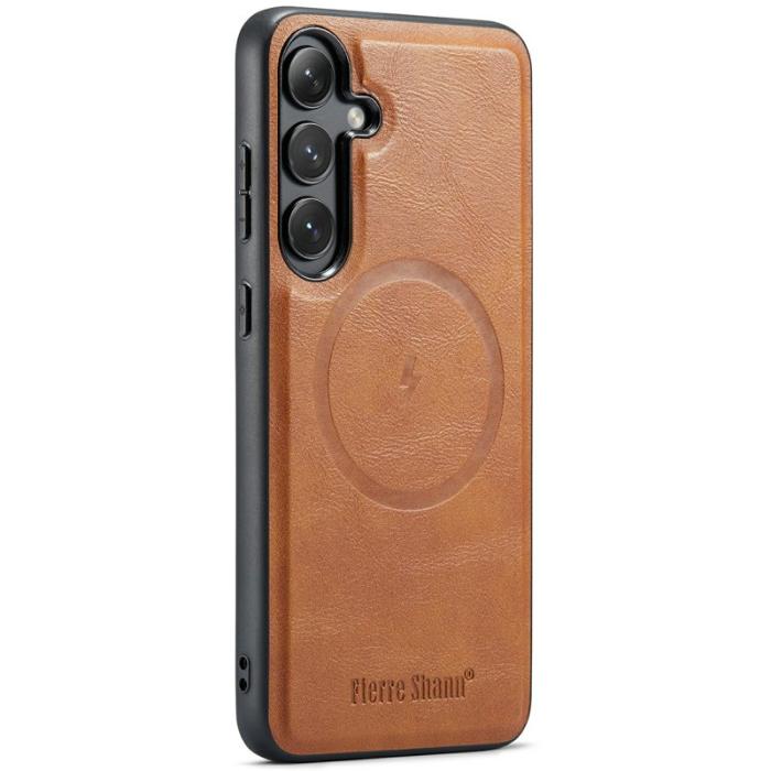 FIERRE SHANN - FIERRE SHANN 025 Fodral för Samsung Galaxy S24 FE Äkta läder - Brun