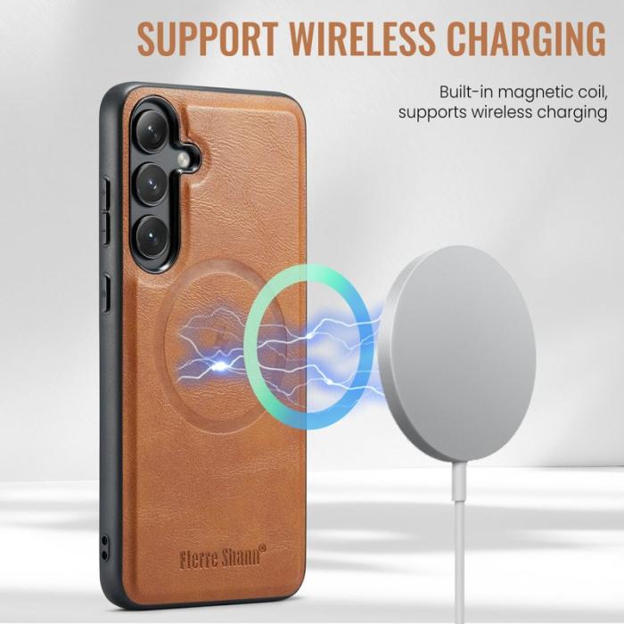 FIERRE SHANN - FIERRE SHANN 025 Fodral för Samsung Galaxy S24 FE Äkta läder - Brun