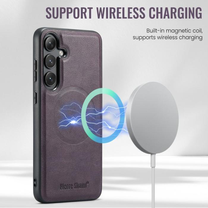 FIERRE SHANN - FIERRE SHANN 025 Fodral för Samsung Galaxy S24 FE Äkta läder - Lila