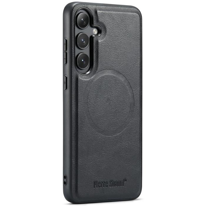 FIERRE SHANN - FIERRE SHANN 025 Fodral för Samsung Galaxy S24 FE Äkta läder - Svart