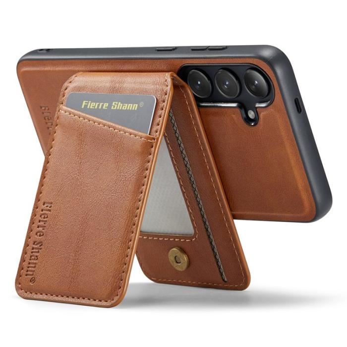 FIERRE SHANN - FIERRE SHANN 025 Fodral för Samsung Galaxy S24 PU+TPU - Brun