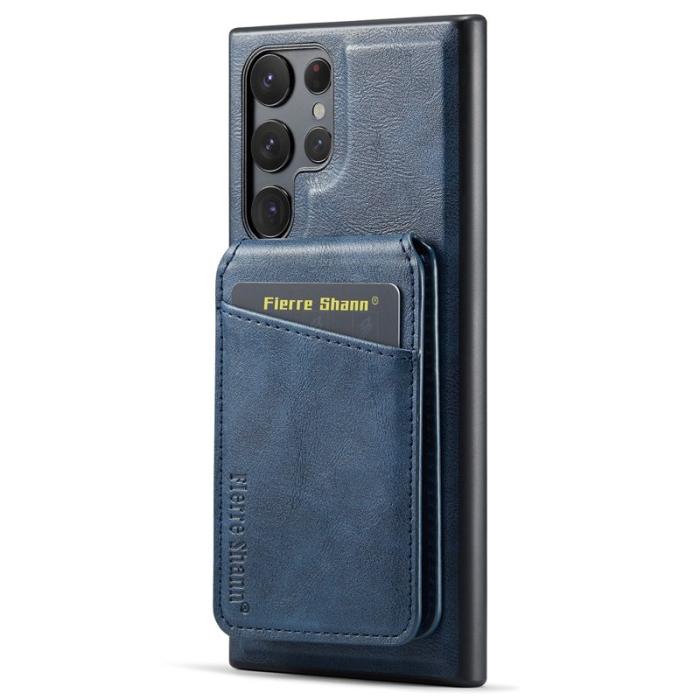 FIERRE SHANN - FIERRE SHANN 025 Fodral för Samsung Galaxy S24 Ultra - Äkta läder - Blå
