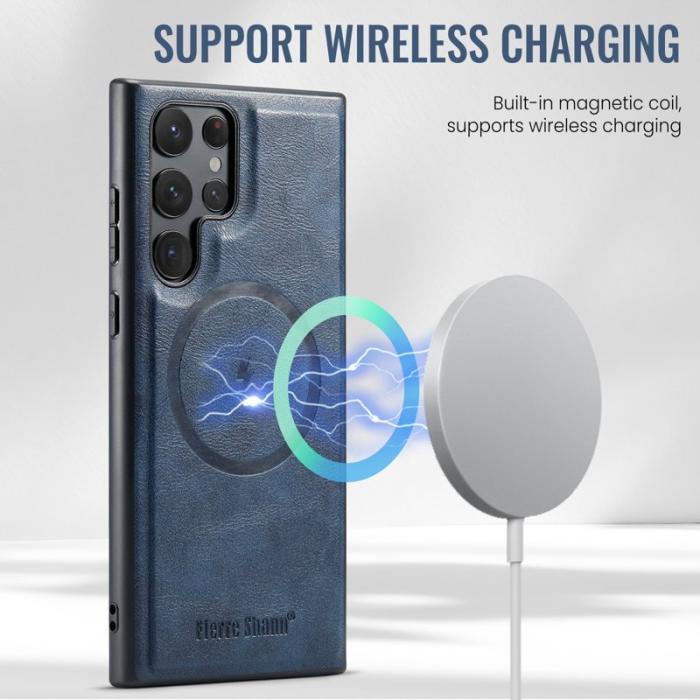 FIERRE SHANN - FIERRE SHANN 025 Fodral för Samsung Galaxy S24 Ultra - Äkta läder - Blå