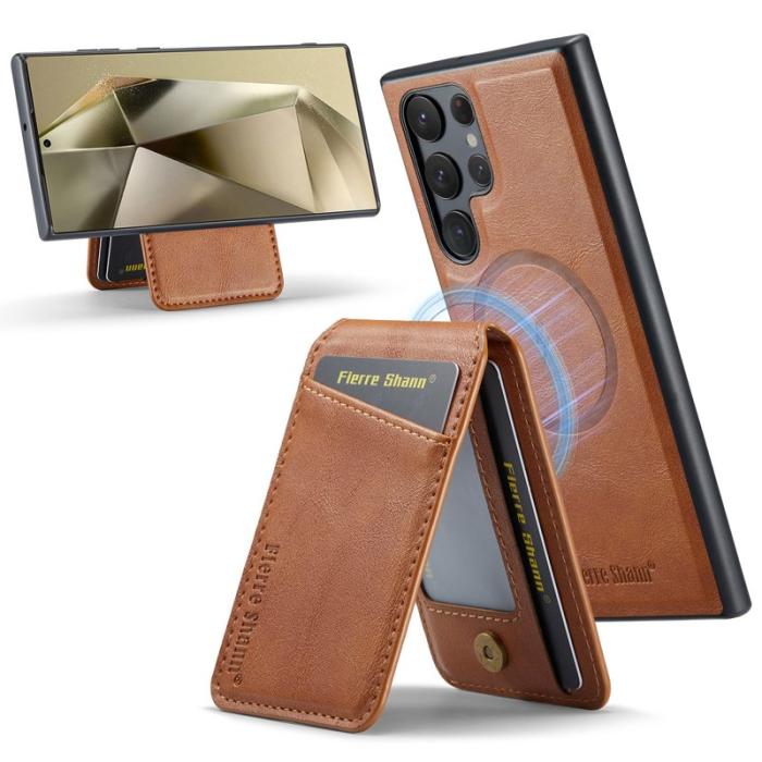 FIERRE SHANN - FIERRE SHANN 025 Fodral för Samsung Galaxy S24 Ultra - Äkta läder - Brun