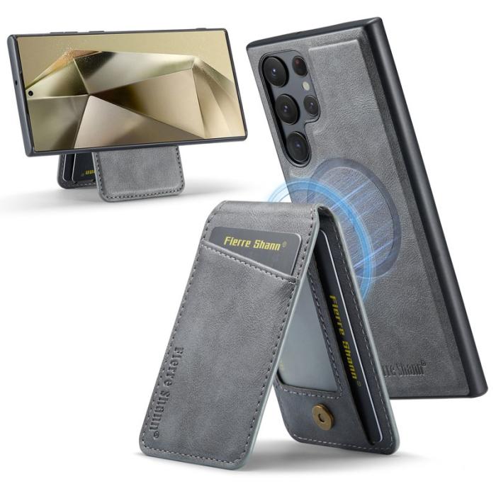 FIERRE SHANN - FIERRE SHANN 025 Fodral för Samsung Galaxy S24 Ultra - Äkta läder - Grå