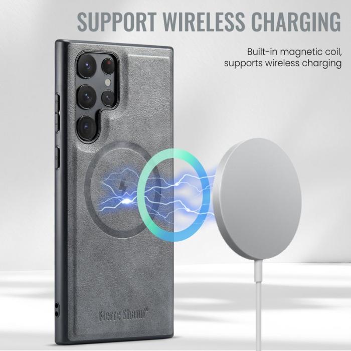 FIERRE SHANN - FIERRE SHANN 025 Fodral för Samsung Galaxy S24 Ultra - Äkta läder - Grå