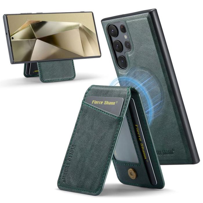 FIERRE SHANN - FIERRE SHANN 025 Fodral för Samsung Galaxy S24 Ultra - Äkta läder - Grön