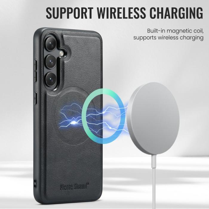 FIERRE SHANN - FIERRE SHANN 025 Fodral för Samsung Galaxy S25+ Äkta läder - Svart