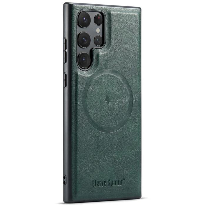 FIERRE SHANN - FIERRE SHANN 025 Fodral för Samsung Galaxy S25 Ultra - Äkta läder - Grön
