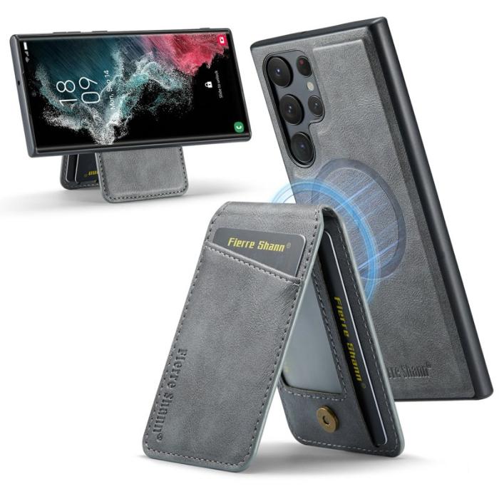 FIERRE SHANN - FIERRE SHANN 025 Fodral för Samsung Galaxy S25 Ultra - Grå Äkta läder