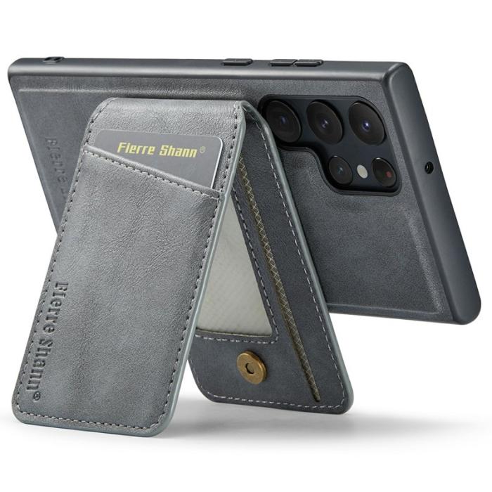 FIERRE SHANN - FIERRE SHANN 025 Fodral för Samsung Galaxy S25 Ultra - Grå Äkta läder