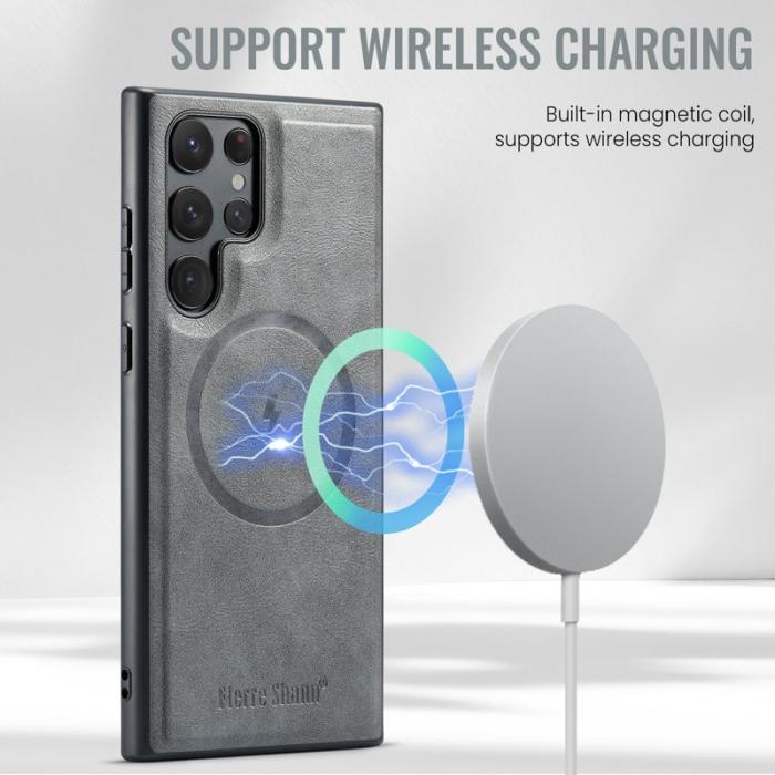 FIERRE SHANN - FIERRE SHANN 025 Fodral för Samsung Galaxy S25 Ultra - Grå Äkta läder
