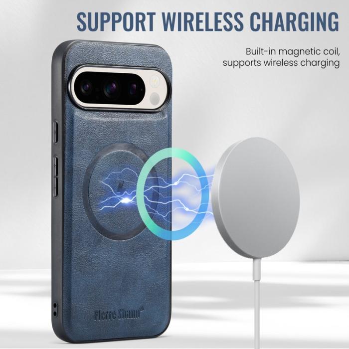 FIERRE SHANN - FIERRE SHANN 025 Google Pixel 9 Pro XL Fodral Äkta läder - Blå