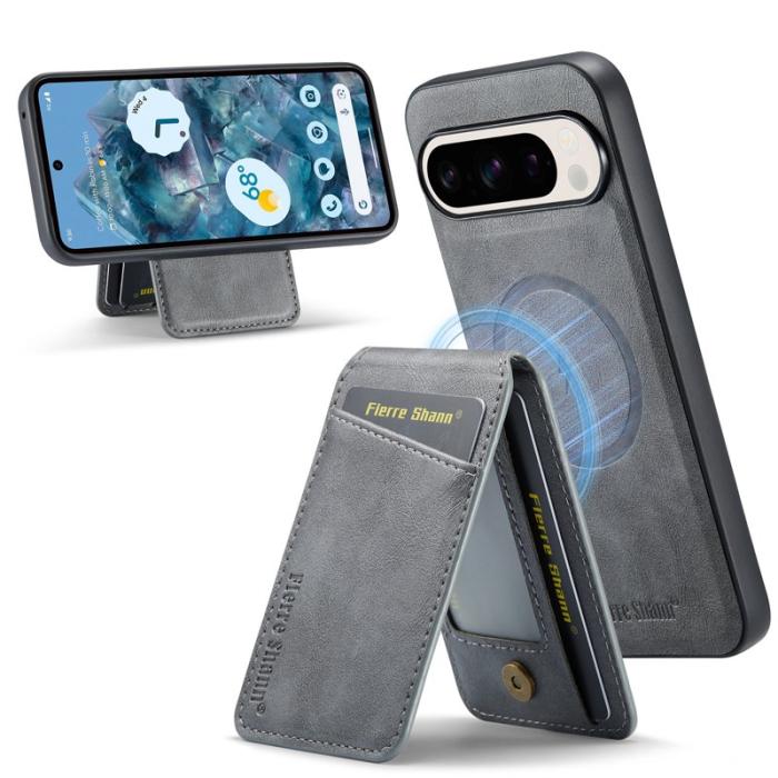 FIERRE SHANN - FIERRE SHANN 025 Google Pixel 9 Pro XL Fodral Äkta läder - Grå