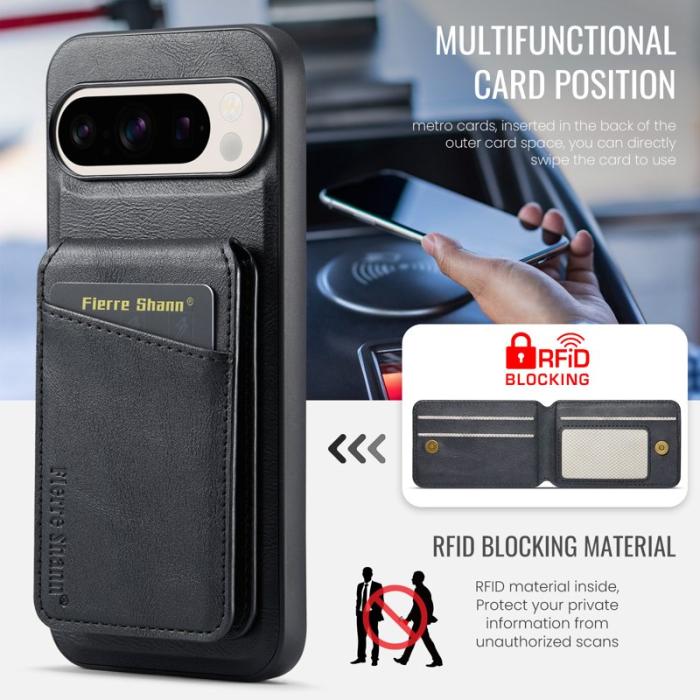 FIERRE SHANN - FIERRE SHANN 025 Google Pixel 9 Pro XL Fodral Äkta läder - Svart