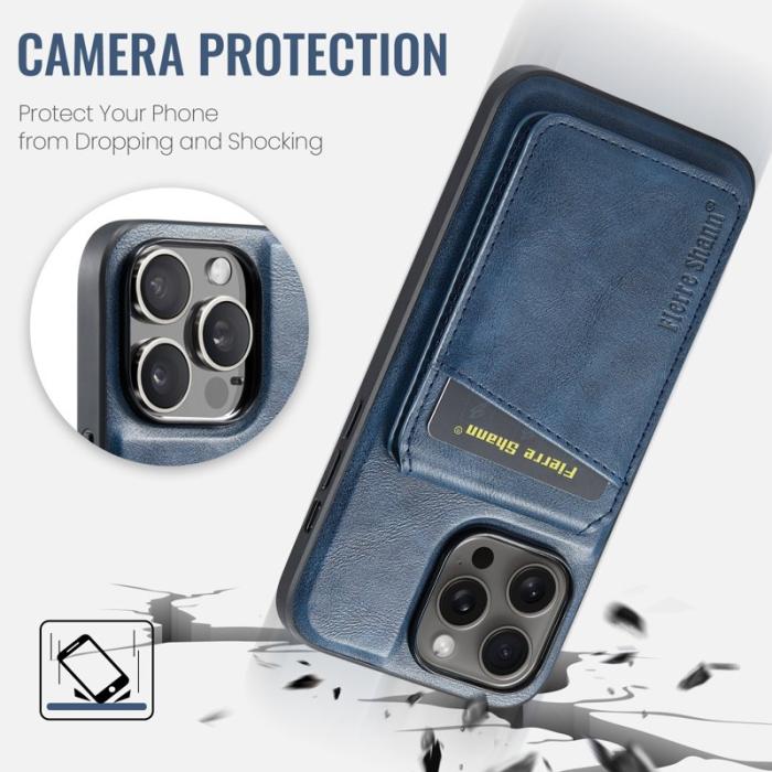 FIERRE SHANN - FIERRE SHANN 025 iPhone 13 Pro Max Fodral Card Holder PU+TPU - Blå