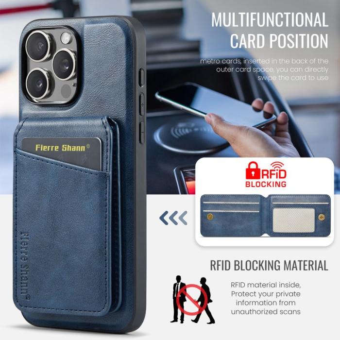 FIERRE SHANN - FIERRE SHANN 025 iPhone 16 Pro Fodral Äkta läder - Blå