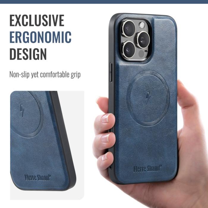 FIERRE SHANN - FIERRE SHANN 025 iPhone 16 Pro Fodral Äkta läder - Blå