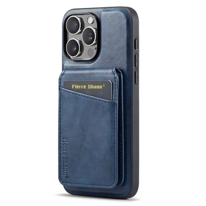 FIERRE SHANN - FIERRE SHANN 025 iPhone 16 Pro Max Fodral Äkta läder - Blå
