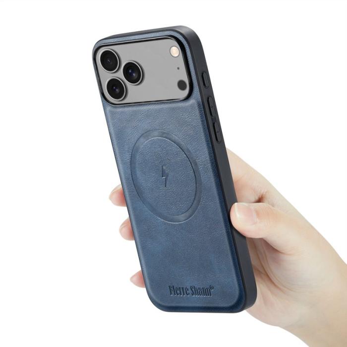 FIERRE SHANN - FIERRE SHANN 027 för iPhone 17 Pro Fodral Äkta läder - Blå