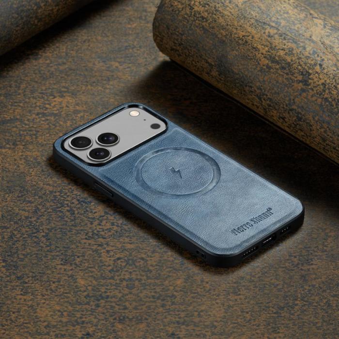 FIERRE SHANN - FIERRE SHANN 027 för iPhone 17 Pro Fodral Äkta läder - Blå