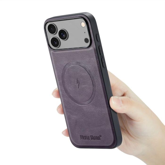 FIERRE SHANN - FIERRE SHANN 027 för iPhone 17 Pro Fodral Äkta läder - Lila