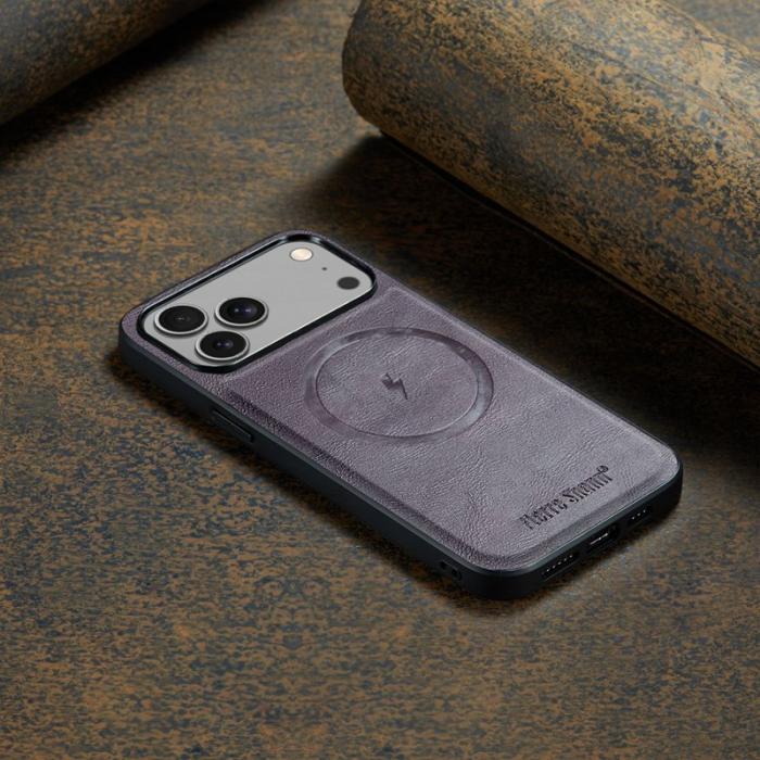 FIERRE SHANN - FIERRE SHANN 027 för iPhone 17 Pro Fodral Äkta läder - Lila