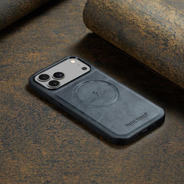 FIERRE SHANN - FIERRE SHANN 027 för iPhone 17 Pro Fodral Äkta läder - Svart